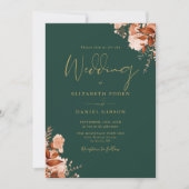 Invitation Emerald Green Et Gold QR Code Mariage de automne (Devant)