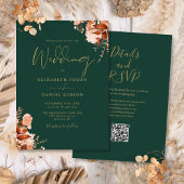 Invitation Emerald Green Et Gold QR Code Mariage de automne