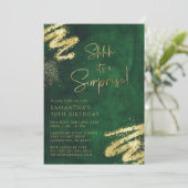 Invitation Emerald Green et Gold Surprise fête d'anniversaire (Debout devant)