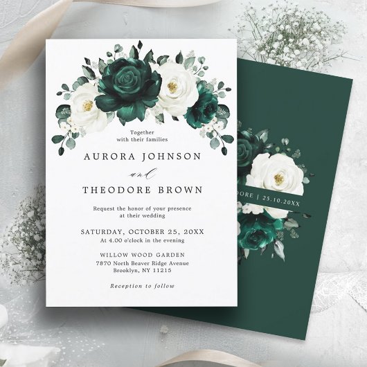Invitation Emerald Green Eucalyptus Blanc Floral Mariage