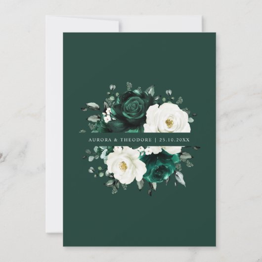 Invitation Emerald Green Eucalyptus Blanc Floral Mariage (Dos)