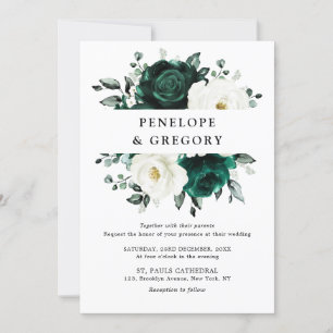 Invitation Emerald Green Eucalyptus Blanc Floral Mariage