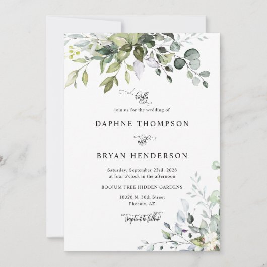 Invitation Emerald Green Eucalyptus Mariage QR Code photo (Devant)
