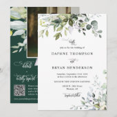 Invitation Emerald Green Eucalyptus Mariage QR Code photo (Devant / Derrière)