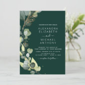 Invitation Emerald Green Eucalyptus QR Code Mariage (Debout devant)