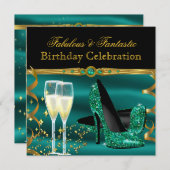 Invitation Emerald Green Fête d'anniversaire talons (Devant / Derrière)