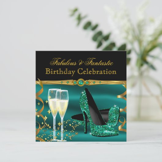 Invitation Emerald Green Fête d'anniversaire talons (Debout devant)
