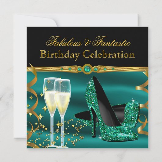 Invitation Emerald Green Fête d'anniversaire talons (Devant)