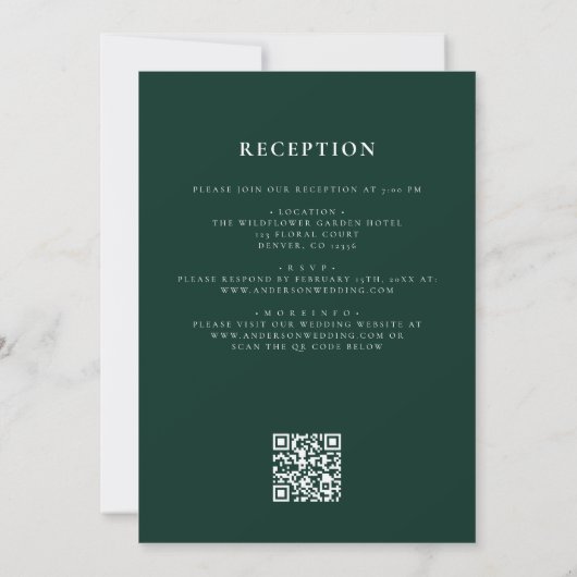 Invitation Emerald Green Fleur sauvage en un Mariage (Dos)