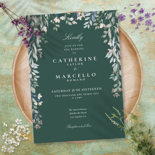 Invitation Emerald Green Fleur sauvage Floral Greenery Mariag