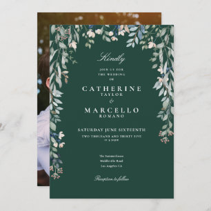 Invitation Emerald Green Fleurs sauvages Floral Photo Mariage