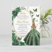 Invitation Emerald Green Floral Blonde Princess Quinceañera (Debout devant)