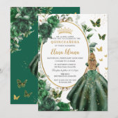 Invitation Emerald Green Floral Blonde Princess Quinceañera (Devant / Derrière)
