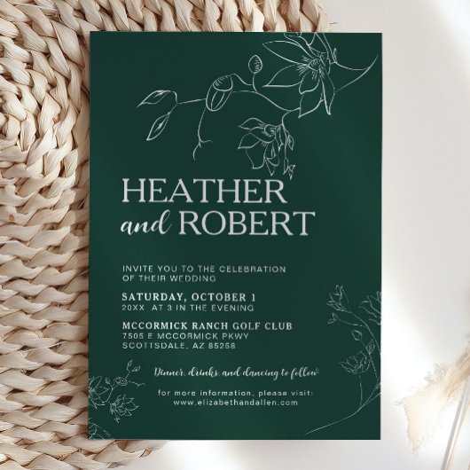 Invitation Emerald Green Floral Boho Boho Simple Mariage