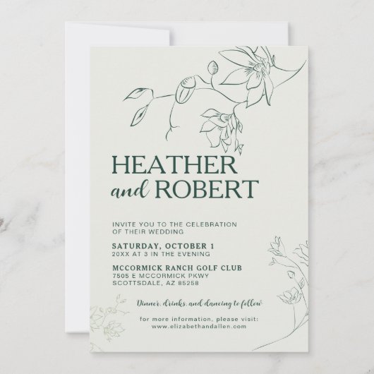 Invitation Emerald Green Floral Botanical Mariage Boho (Dos)