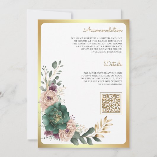 Invitation Emerald Green Floral Branch QR Code Mariage musulm (Dos)