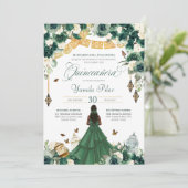 Invitation Emerald Green Floral Butterfly Elegant Quince 15e (Debout devant)