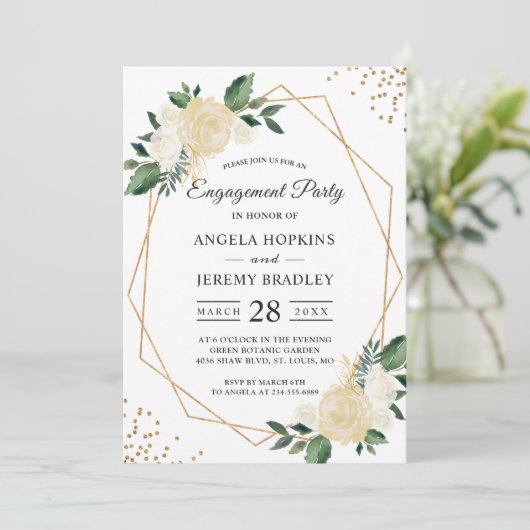 Invitation Emerald Green Floral Gold Frame (Debout devant)