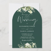 Invitation Emerald Green Floral Greenery QR Code Mariage Arc (Devant)