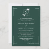 Invitation Emerald Green Floral Mariage Crest QR Code photo (Devant)