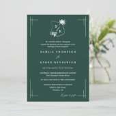 Invitation Emerald Green Floral Mariage Crest QR Code photo (Debout devant)