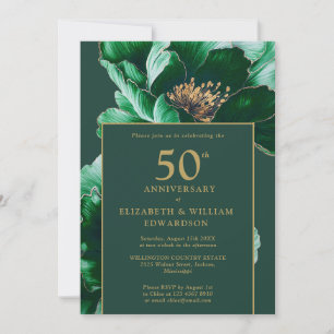 Invitation Emerald Green Floral Moderne 50e Anniversaire