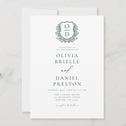 Invitation Emerald Green Floral Monogram Mariage QR Code (Devant)