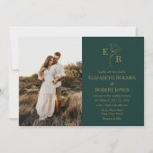 Invitation Emerald Green Floral Monogramme Photo Mariage pers (Devant)