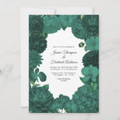 Invitation Emerald Green Floral Photo and QR Code Wedding (Devant)