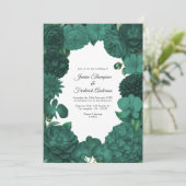 Invitation Emerald Green Floral Photo and QR Code Wedding (Debout devant)