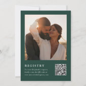 Invitation Emerald Green Floral Photo QR Code Fête des mariée (Dos)