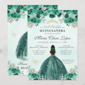 Invitation Emerald Green Floral Princess Quinceañera (Devant / Derrière)