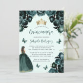 Invitation Emerald Green Floral Princess Quinceañera (Debout devant)