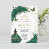 Invitation Emerald Green Floral Princess Quinceañera (Debout devant)