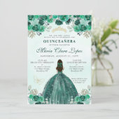 Invitation Emerald Green Floral Princess Quinceañera (Debout devant)