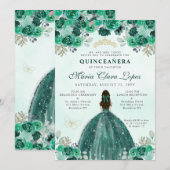 Invitation Emerald Green Floral Princess Quinceañera (Devant / Derrière)