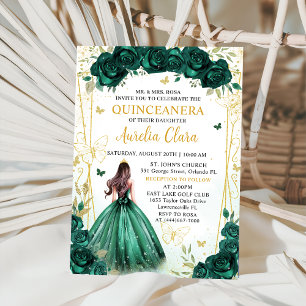 Invitation Emerald Green Floral Princess Quinceañera