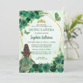 Invitation Emerald Green Floral Princess Quinceañera (Debout devant)