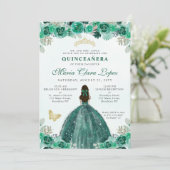 Invitation Emerald Green Floral Princess Quinceañera (Debout devant)