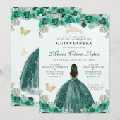 Invitation Emerald Green Floral Princess Quinceañera (Devant / Derrière)