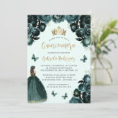 Invitation Emerald Green Floral Princess Quinceañera (Debout devant)
