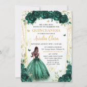Invitation Emerald Green Floral Princess Quinceañera (Devant)