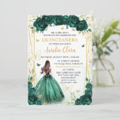 Invitation Emerald Green Floral Princess Quinceañera (Debout devant)