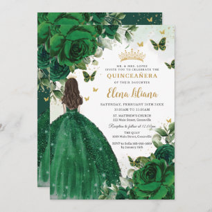 Invitation Emerald Green Floral Princess Quinceañera Sweet 16