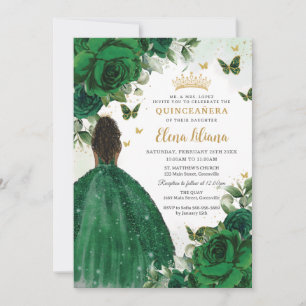 Invitation Emerald Green Floral Princess Quinceañera Sweet 16