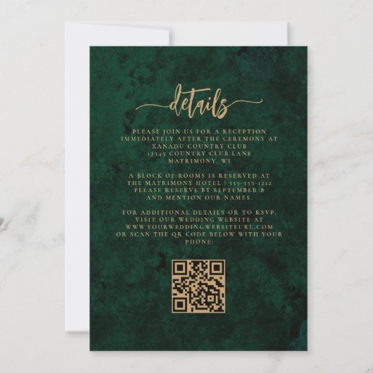 Invitation Emerald Green Floral QR Code Mariage (Dos)