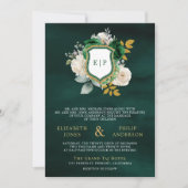 Invitation Emerald Green Floral QR Code Photo Crest Mariage (Devant)