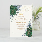 Invitation Emerald Green Floral Quinceañera (Debout devant)
