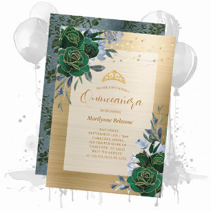 Invitation Emerald Green Floral Quinceañera