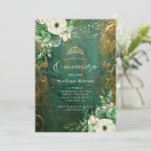 Invitation Emerald Green Floral Quinceañera (Debout devant)